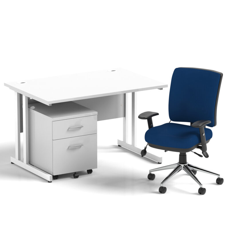Impulse 1200mm Cantilever Straight Desk With Mobile Pedestal and Chiro Medium Back Blue Operator Chair - Image 17