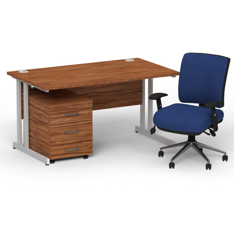 Impulse 1400mm Cantilever Straight Desk With Mobile Pedestal and Chiro Medium Back Blue Operator Chair - Image 19