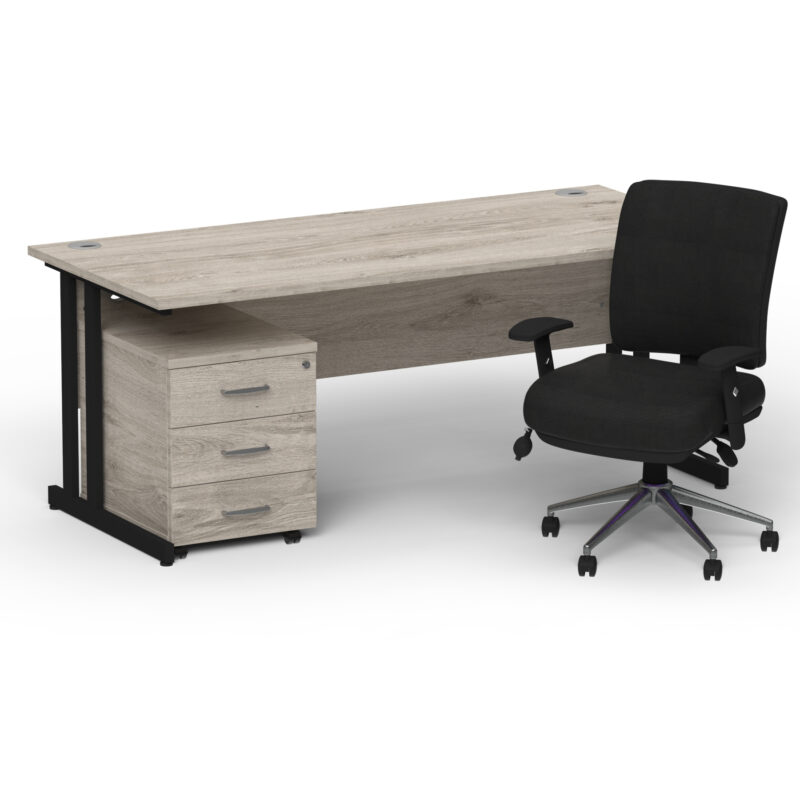 Impulse 1600mm Cantilever Straight Desk With Mobile Pedestal and Chiro Medium Back Black Operator Chair - Image 71
