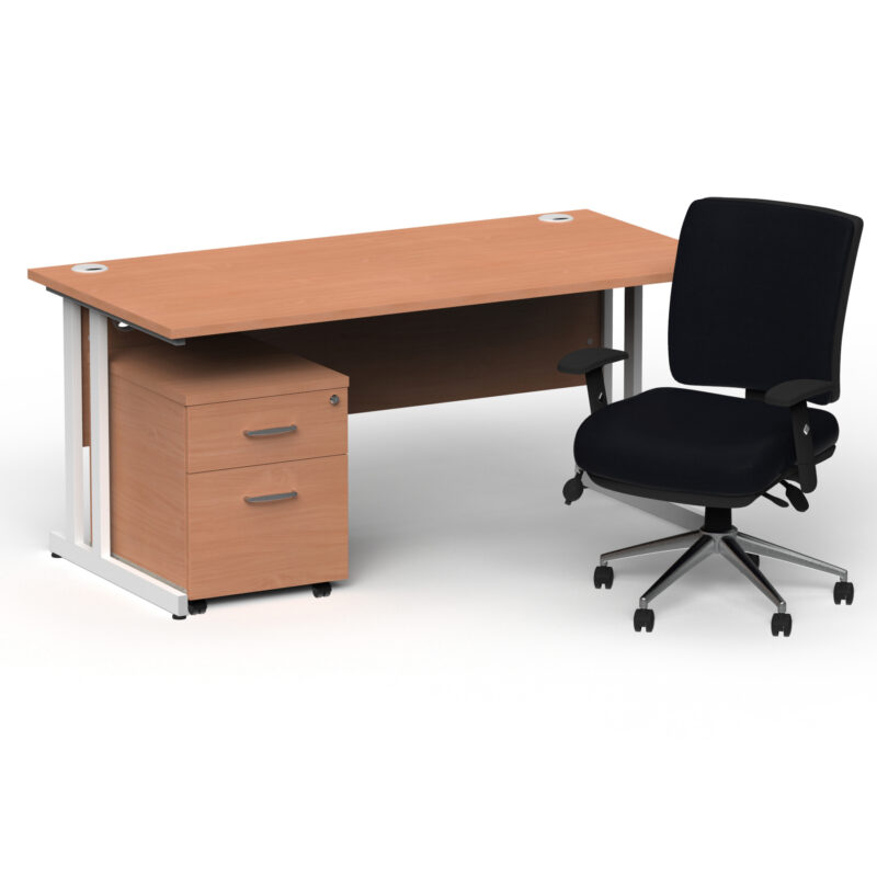 Impulse 1800mm Cantilever Straight Desk With Mobile Pedestal and Chiro Medium Back Black Operator Chair - Image 25
