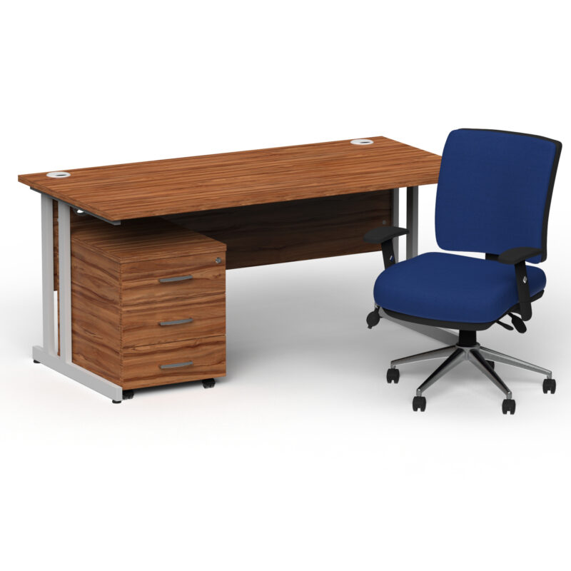 Impulse 1800mm Cantilever Straight Desk With Mobile Pedestal and Chiro Medium Back Blue Operator Chair - Image 19