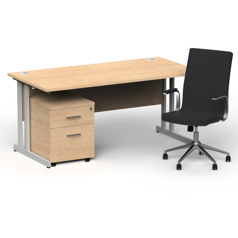 Impulse 1600mm Cantilever Straight Desk With Mobile Pedestal and Ezra Black Executive Chair - Image 3