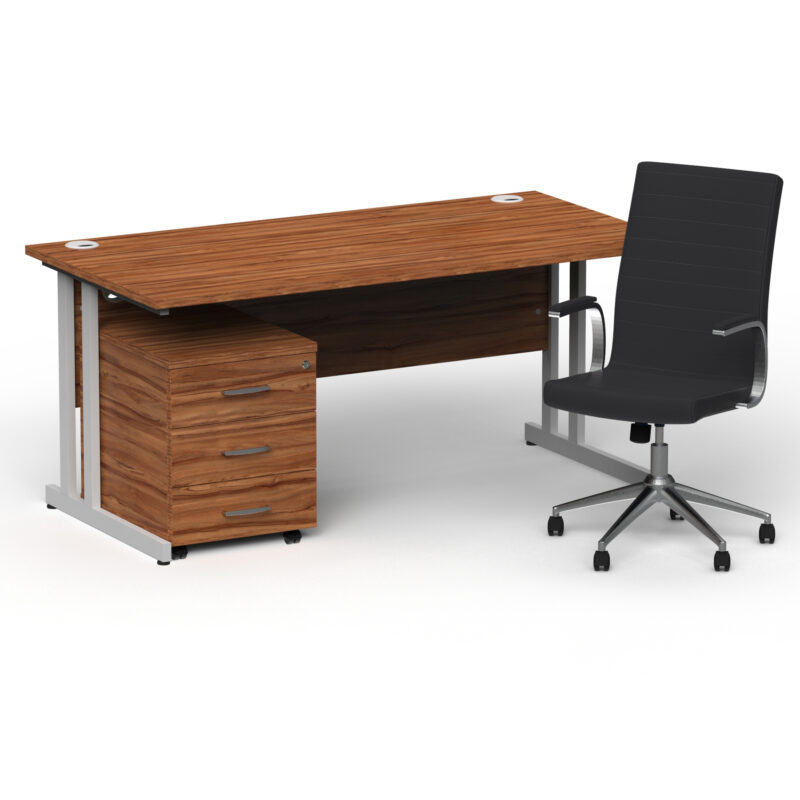 Impulse 1600mm Cantilever Straight Desk With Mobile Pedestal and Ezra Black Executive Chair - Image 19