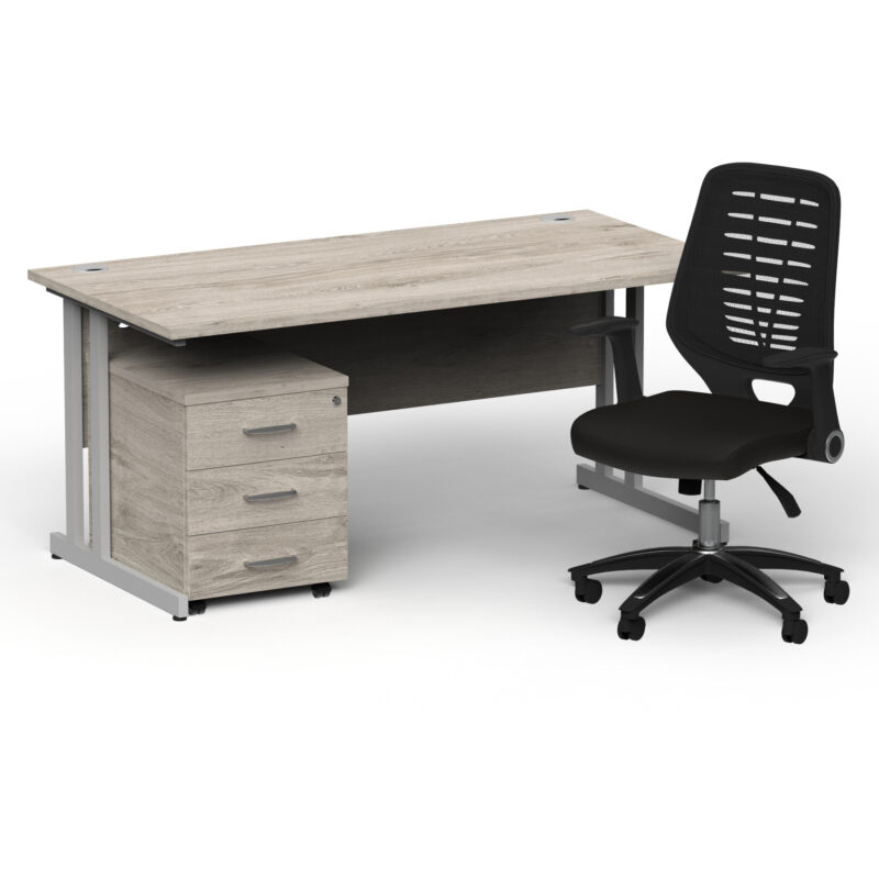 Impulse 1600mm Cantilever Straight Desk With Mobile Pedestal and Relay Black Back Operator Chair - Image 23