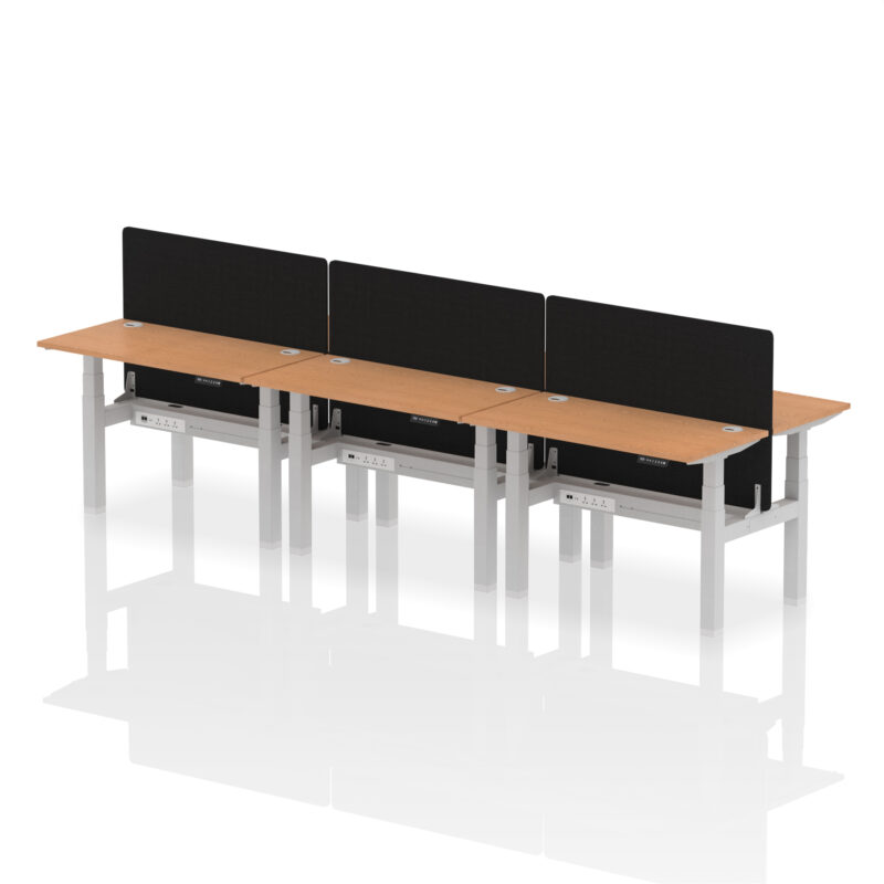 Air Back-to-Back Slimline Height Adjustable Bench Desk - 6 Person with Black Straight Screen - Image 14