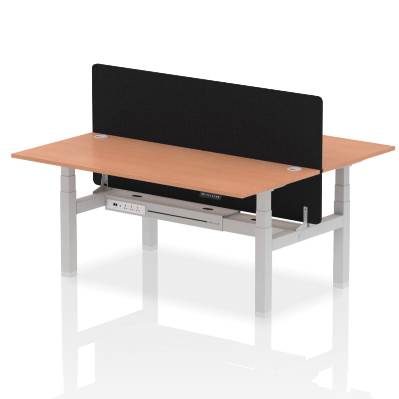 Air Back-to-Back Height Adjustable Bench Desk - 2 Person with Black Straight Screen - Image 65
