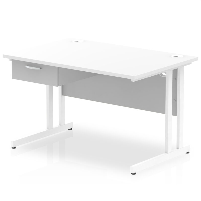 Impulse Cantilever Straight Desk White Frame With Single One Drawer Fixed Pedestal - Image 6