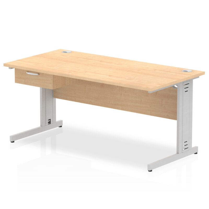 Impulse Cable Managed Straight Desk Silver Frame With Single One Drawer Fixed Pedestal - Image 18