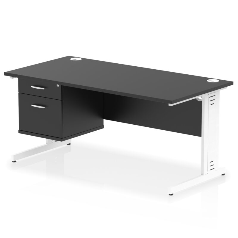 Impulse 1600mm Cable Managed Straight Desk With Single Fixed Pedestal - Image 53