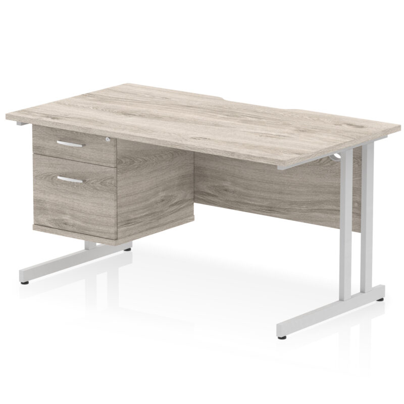 Impulse Scalloped Edge 1400mm Cantilever Straight Desk With Single Fixed Pedestal - Image 7