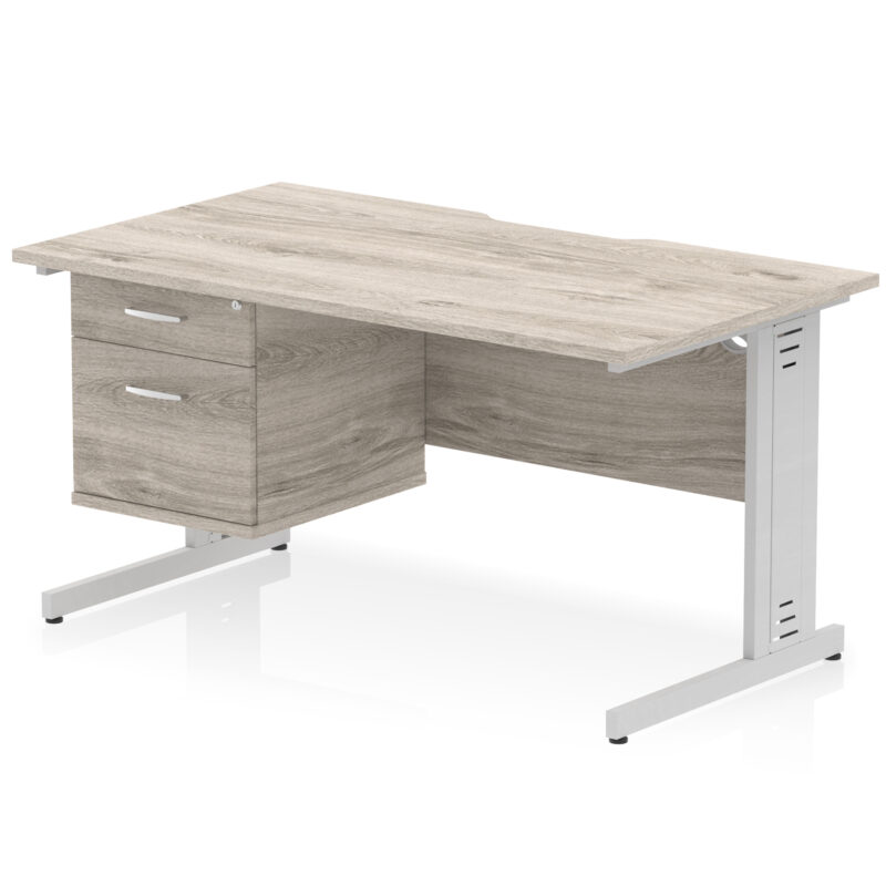 Impulse Scalloped Edge 1400mm Cable Managed Straight Desk With Single Fixed Pedestal - Image 7