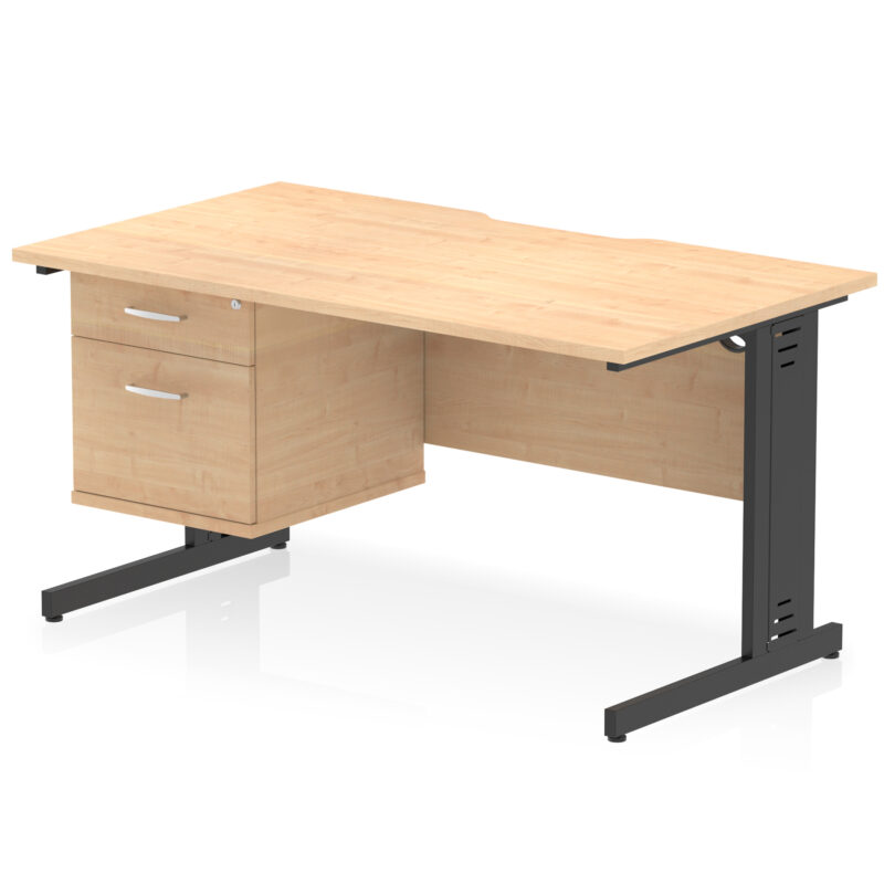 Impulse Scalloped Edge 1400mm Cable Managed Straight Desk With Single Fixed Pedestal - Image 9