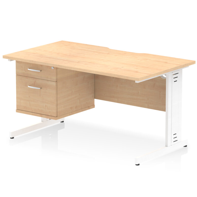Impulse Scalloped Edge 1400mm Cable Managed Straight Desk With Single Fixed Pedestal - Image 11