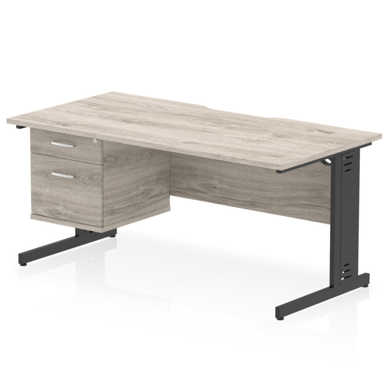 Impulse Scalloped Edge 1600mm Cable Managed Straight Desk With Single Fixed Pedestal - Image 6